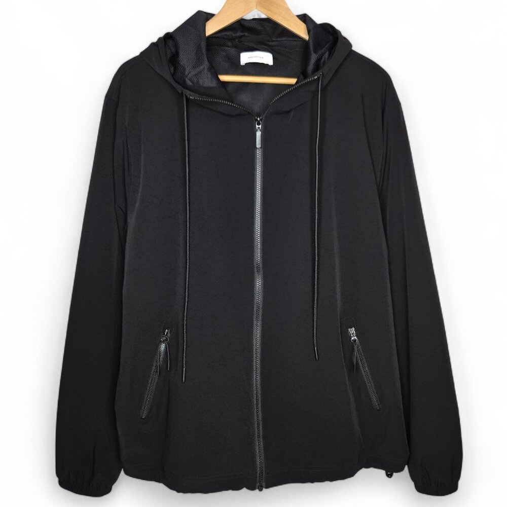 Italic Hooded Black Windbreaker Jacket Men's Breathable Mesh Lined Vented Back L